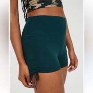 Aerie OFFLINE Real Me High-Waisted Ruched Tie Bike Shorts in Dark Teal size L